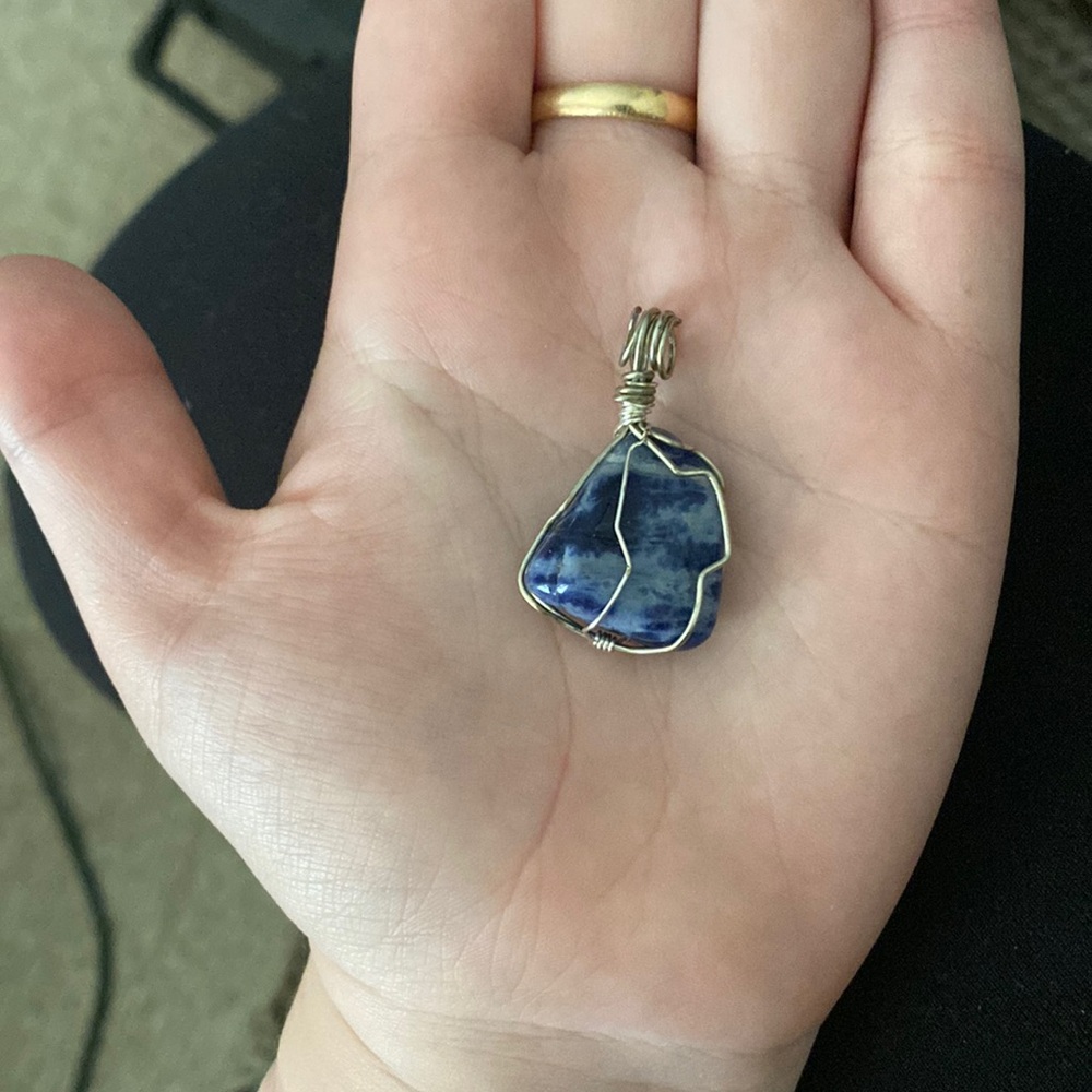 Hand wrapped Sodalite necklace 💕 the first image is the front of the necklace.